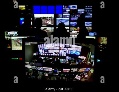 master control room MCR television screens Stock Photo