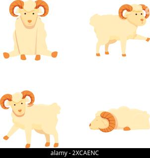 Collection of illustrated rams in different positions, perfect for graphics and children's content Stock Vector