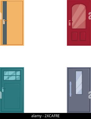 Collection of four colorful doors in various designs, suitable for interior and exterior visuals Stock Vector