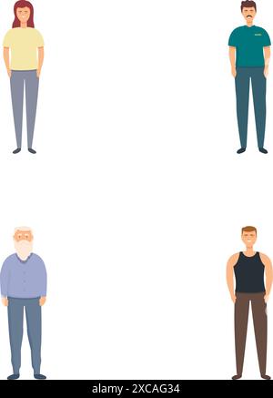 Flat design vector illustration of four cartoon adults with different styles and attire Stock Vector