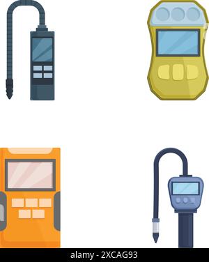 Collection of four vector icons depicting gas station pump handles and fuel meters Stock Vector