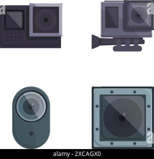 Collection of four different style camera icons in a minimalist design, isolated on white Stock Vector