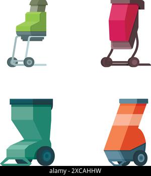 Colorful vector illustration of four different styles of cartoon waste disposal bins Stock Vector