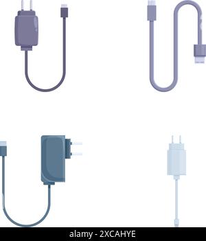 Vector illustration set of different usb cables and adapters on white background Stock Vector