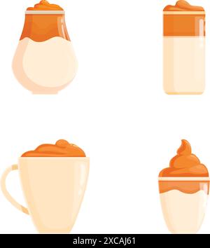 Collection of four modern vector illustrations showcasing different styles of delicious dalgona coffee Stock Vector