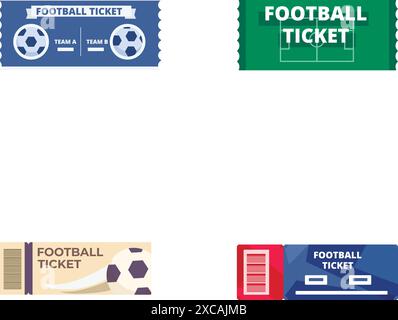 Collection of four stylized football ticket icons, ideal for sports event designs Stock Vector