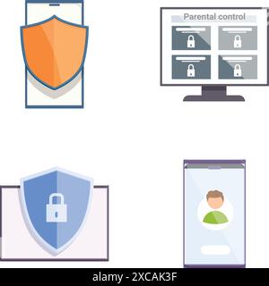 Vector illustration depicting parental control app usage. Adult ...