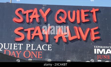 Los Angeles, California, USA 13th June 2024 Stay Quiet Stay Alive A Quiet Place Day One Billboard on Sunset Blvd on June 13, 2024 in Los Angeles, California, USA. Photo by Barry King/Alamy Stock Photo Stock Photo