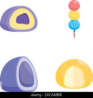 Vector illustration of four colorful gemstones and minerals in a cartoon style, isolated on white Stock Vector