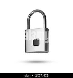 Modern fingerprint padlock in air on white background Stock Photo