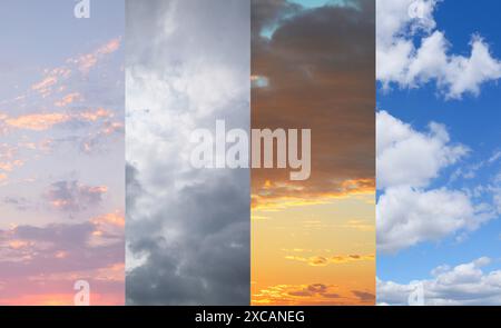 Different weather conditions due to season changing. Collage with ...