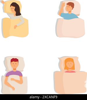 Set of four colorful minimalistic illustrations showing different sleeping postures Stock Vector