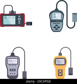 Vector illustration of four digital multimeters for electrical measurements Stock Vector