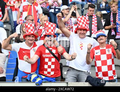 Berlin, Germany. 15th June, 2024. Supporters of Croatia are seen before the UEFA Euro 2024 Group B match between Spain and Croatia in Berlin, Germany on June 15, 2024. Credit: Ren Pengfei/Xinhua/Alamy Live News Stock Photo