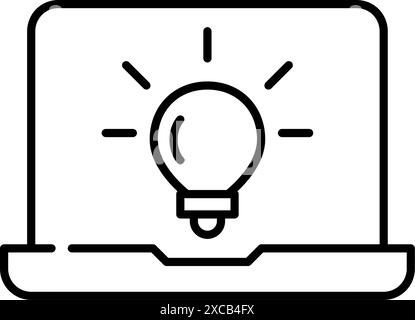 Light bulb on laptop. Tech-driven innovation and creative thinking. Online learning platforms. Pixel perfect, editable stroke vector icon Stock Vector