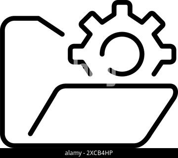 File folder and cogwheel. Workflow automation, organization and management tools. Pixel perfect, editable stroke vector icon Stock Vector