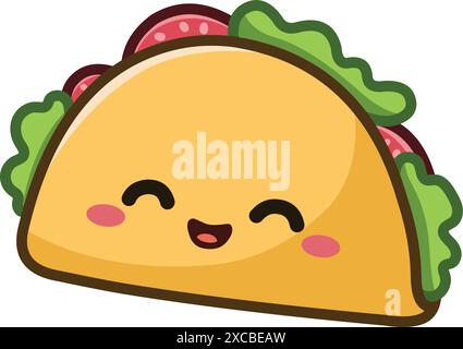 Happy taco character in a kawaii style Stock Vector