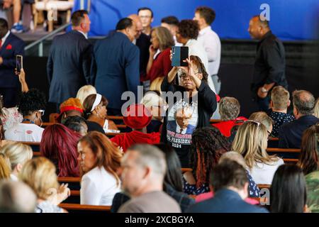 Detroit, United States. 15th June, 2024. Trump supporters attend a Black Americans for Trump roundtable at 180 Church in Detroit, Mich., on June 15, 2024. (Photo by Andrew Roth/Sipa USA) Credit: Sipa USA/Alamy Live News Stock Photo