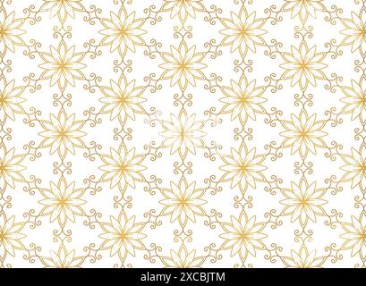 Ethnic golden floral mandala semless pattern on white background Stock Vector