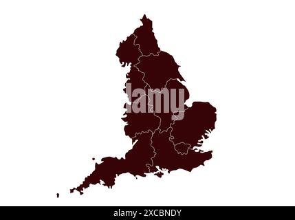 England country map. Map of England in gray color. A gray vector map of England by area. Stock Vector