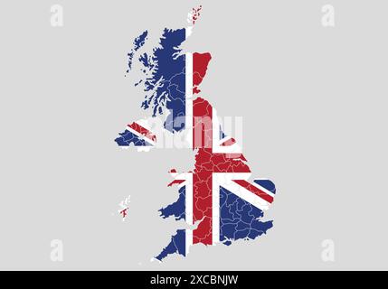 Map of the country of the United Kingdom. Detailed vector map of the United Kingdom by region. Map of the United Kingdom with flag. Stock Vector