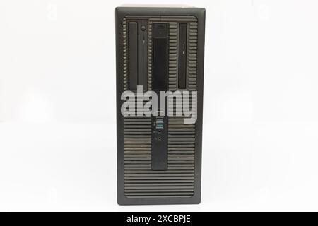 Black Computer Tower isolated on White Background. Stock Photo