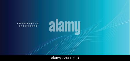 Abstract Peacock Blue, Ocean Blue Technological Modern Flowing Wave Line Background. Teal Blue and Black Digital Future Technology Banner Background Stock Vector