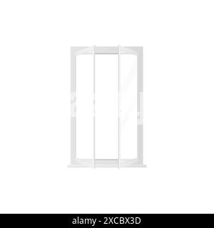 3D window with white rectangular frame, glass and two open sashes vector illustration Stock Vector