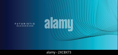 Abstract Peacock Blue, Ocean Blue Technological Modern Flowing Wave Line Background. Teal Blue and Black Digital Future Technology Banner Background Stock Vector