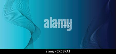 Abstract Peacock Blue, Ocean Blue Technological Modern Flowing Wave Line Background. Teal Blue and Black Digital Future Technology Banner Background Stock Vector
