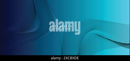 Abstract Peacock Blue, Ocean Blue Technological Modern Flowing Wave Line Background. Teal Blue and Black Digital Future Technology Banner Background Stock Vector