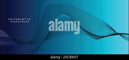 Abstract Peacock Blue, Ocean Blue Technological Modern Flowing Wave Line Background. Teal Blue and Black Digital Future Technology Banner Background Stock Vector