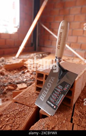 Trowel, construction site Stock Photo