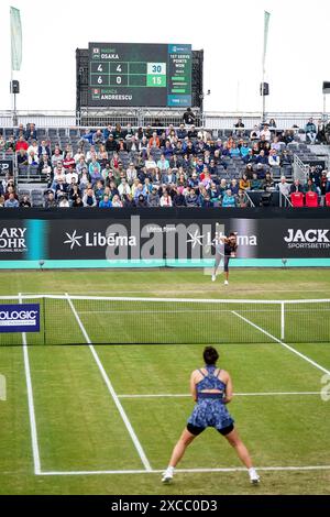 'S-HERTOGENBOSCH, NETHERLANDS - JUNE 14: Naomi Osaka of the United States of America serves in her women's singles quarter final match against Bianca Andreescu of Canada on Day 5 of the Libema Open Grass Court Championships at the Autotron on June 14, 2024 in 's-Hertogenbosch, Netherlands (Photo by Rene Nijhuis/BSR Agency) Credit: BSR Agency/Alamy Live News Stock Photo