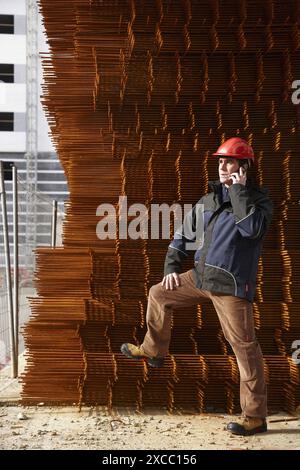 Architect, corrugated iron for formwork, housing construction Stock Photo