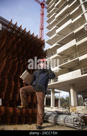 Architect, corrugated iron for formwork, housing construction Stock Photo