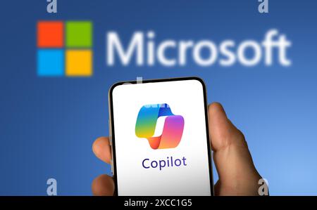 Microsoft Copilot AI software application displayed on mobile device Stock Photo