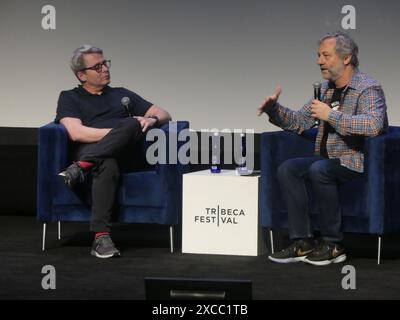 BMCC Theater, 199 Chambers St, Manhattan, NY, USA. , . June 15, 2024. Tony Award-winning A-List actor Matthew Broderick joins producer/director Judd Apatow in a ‘Storytellers' Conversation at the 2024 Tribeca Festival in New York. Credit: Credit: Julia Mineeva/EGBN TV News/Alamy Live News Stock Photo