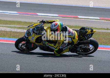 Rimini, Italy. 16th June 2024. (29) Andrea Iannone from Italy of Team GoEleven, rides Ducati Panigale V4R during the FIM Motul Superbike World Championship - Tissot Superpole race 2 of Emilia Romagna Round at Marco Simoncelli World Circuit in Misano Adriatico on June 16, 2024 in Misano Adriatico, Rimini, Italy. Credit: Roberto Tommasini/Alamy Live News Stock Photo