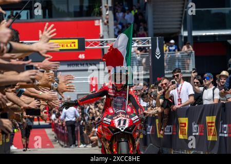 Misano Adriatico, Italy. 16th June, 2024. NÂ°11 Nicolo Bulega ITA Ducati Panigale V4R ARUBA.IT Racing during ROUND 04 Emilia-Romagna Round - Superpole Race, World SuperBike - SBK race in Misano Adriatico, Italy, June 16 2024 Credit: Independent Photo Agency/Alamy Live News Stock Photo