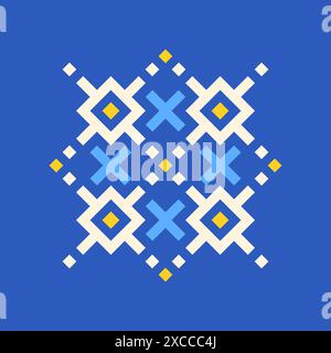 logo for traditional Ukrainian embroidery pattern, simple vector logo design icon, blue and yellow colors, symmetrical composition, geometric shapes, Stock Vector