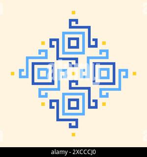 logo for traditional Ukrainian embroidery pattern, simple vector logo design icon, blue and yellow colors, symmetrical composition, geometric shapes, Stock Vector