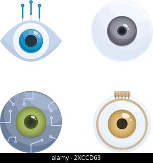 Detailed collection of stylized eye and camera lens icons, perfect for tech and surveillance concepts Stock Vector