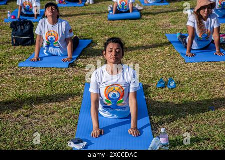 Bangkok, Thailand. 16th June, 2024. People participate in the Yoga practice event to mark the International Day of Yoga at Chulalongkorn University. The International Day of Yoga has been celebrated across the world annually on June 21 since 2015, following its inception in the United Nations General Assembly in 2014. (Photo by Peerapon Boonyakiat/SOPA Images/Sipa USA) Credit: Sipa USA/Alamy Live News Stock Photo