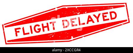 Grunge red flight delayed word hexagon rubber seal stamp on white background Stock Vector