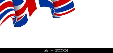 British flag. Banner with waving United Kingdom flag and place for text. RGB colors red, blue,white. Vector illustration. Stock Vector