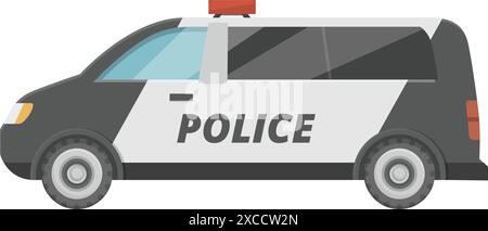 Police van parked on white background, showing its side view with siren on Stock Vector