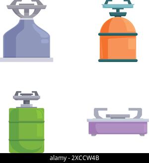 Collection of colorful gas burner icons in a flat vector style isolated on white background Stock Vector