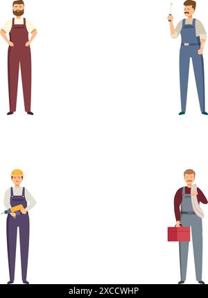 Collection of four male cartoon characters depicted in different professional roles, isolated on white Stock Vector