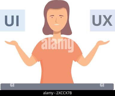 Designer is making a decision between ui and ux, highlighting the importance of both in web and app development Stock Vector